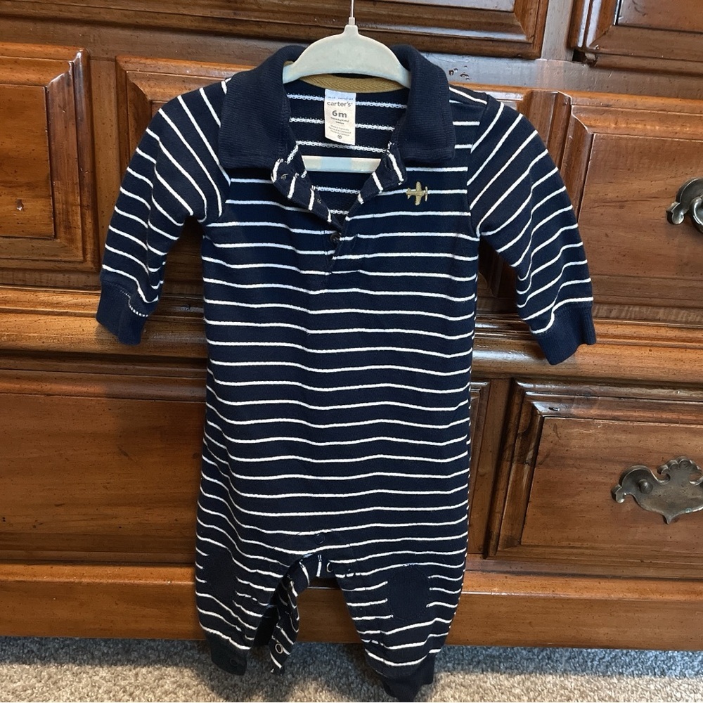 Carter's Navy & White Striped Polo One-Piece for Kids 6 Months